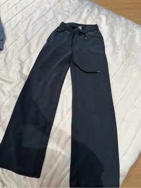 TNA Black Wide-Leg Knit Waffle Pants with Drawstring Size XXS